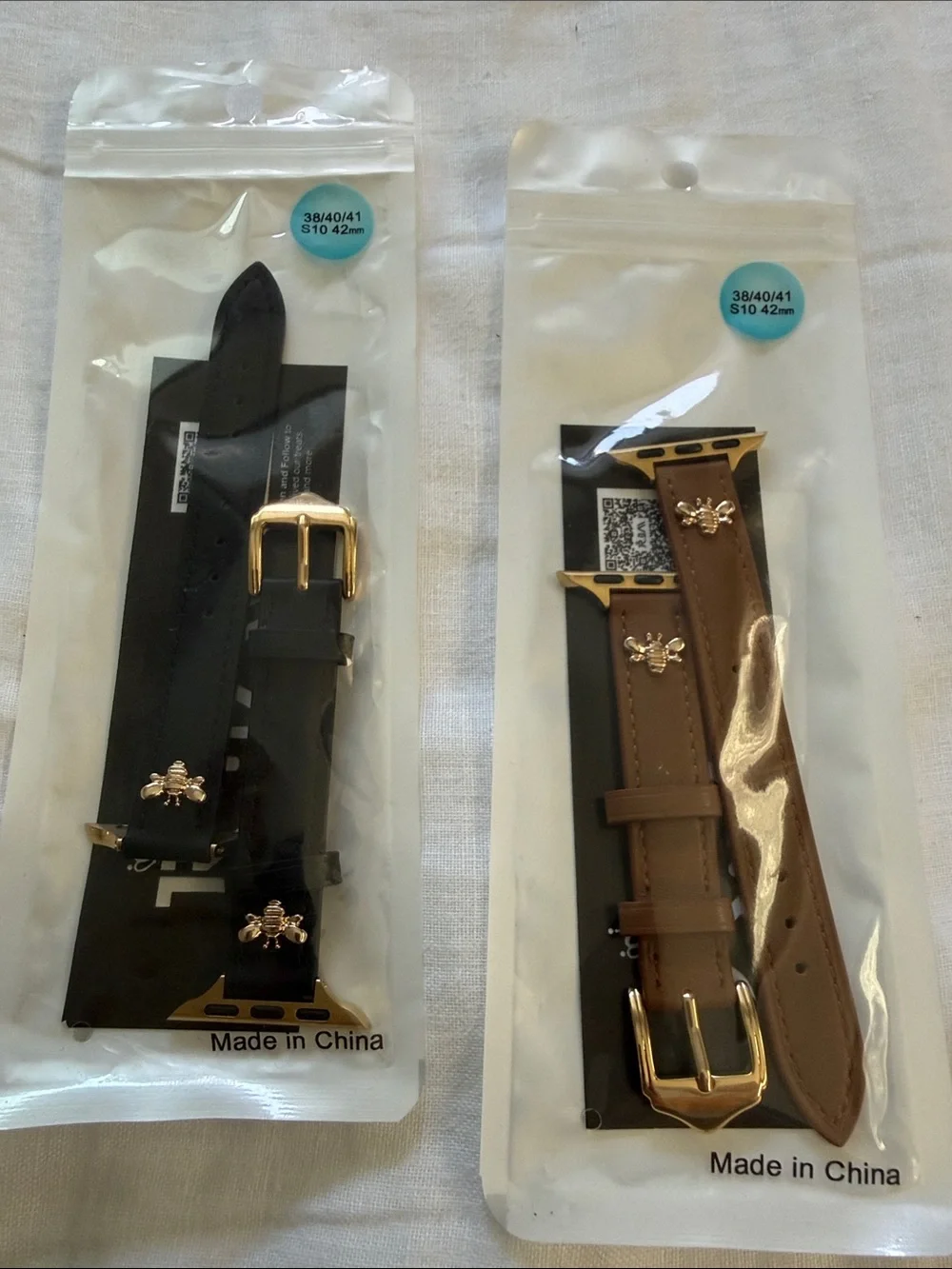 Leather Apple Watch Band with Gold Bee Accent - set of Two Brown and Black